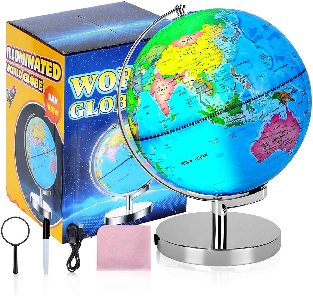 POOCCI illuminated globe in a dark room doubles as a night light.