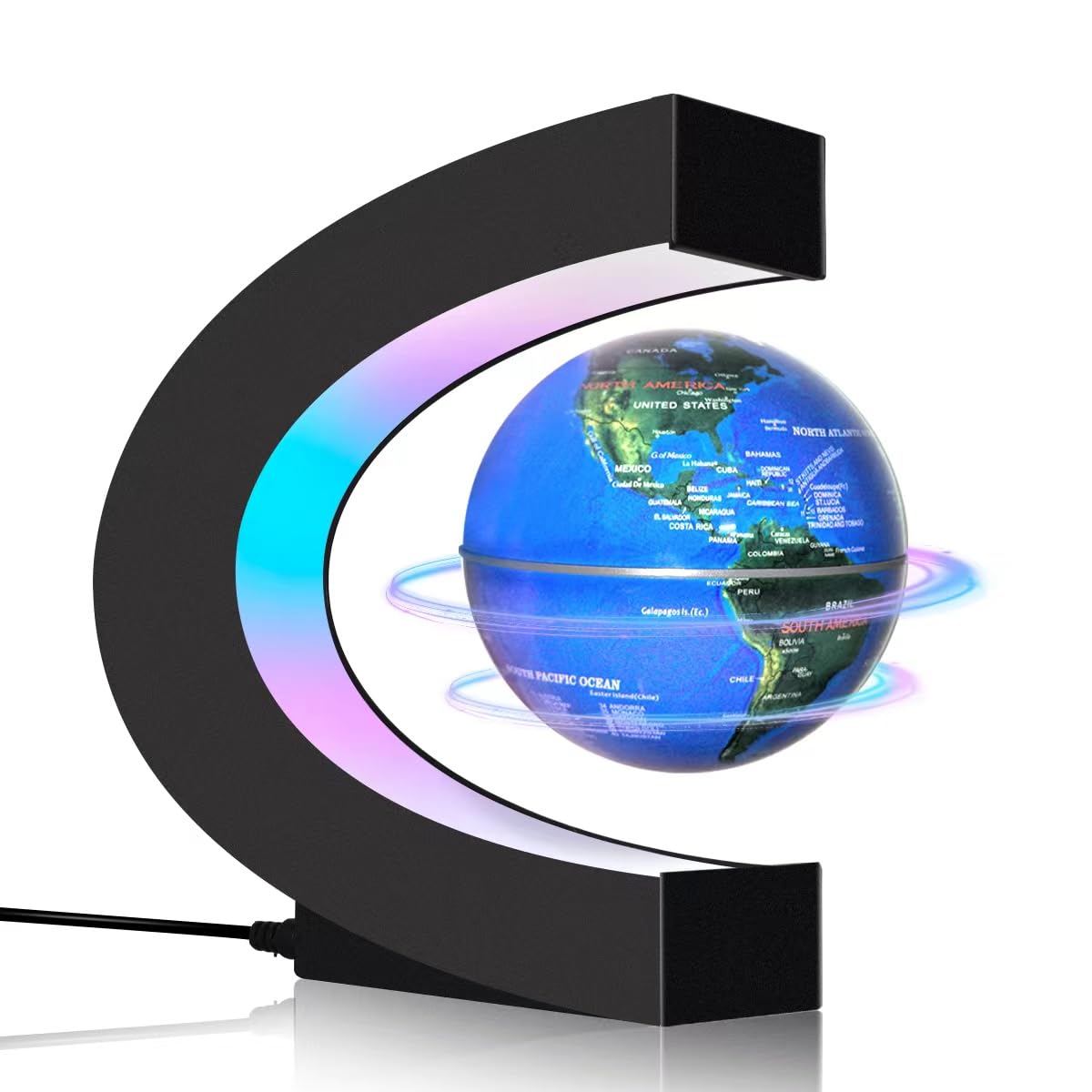 Poojaed magnetic levitation globe floating on desk for futuristic decor.