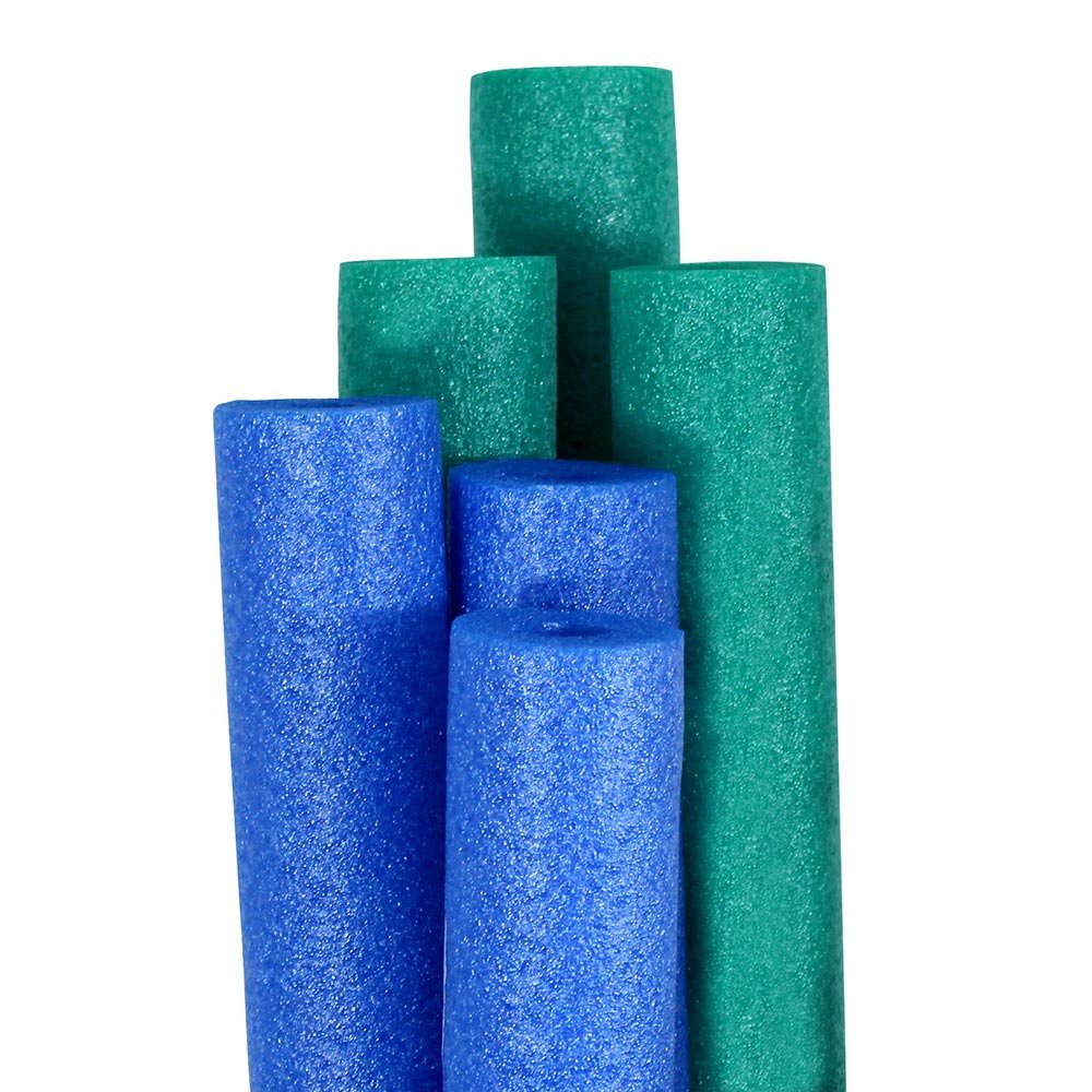 Pool Mate blue and teal jumbo pool noodles provide buoyant support for pool play and workouts.
