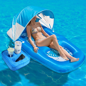 POOLACC fabric-covered pool lounger blue, top view for poolside comfort