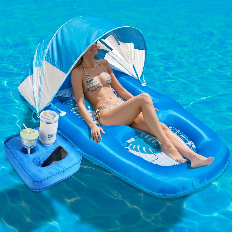 POOLACC fabric-covered pool lounger blue, top view for poolside comfort
