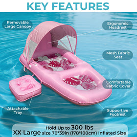 POOLACC backrest supports comfortable lounging on the fabric-covered lounger