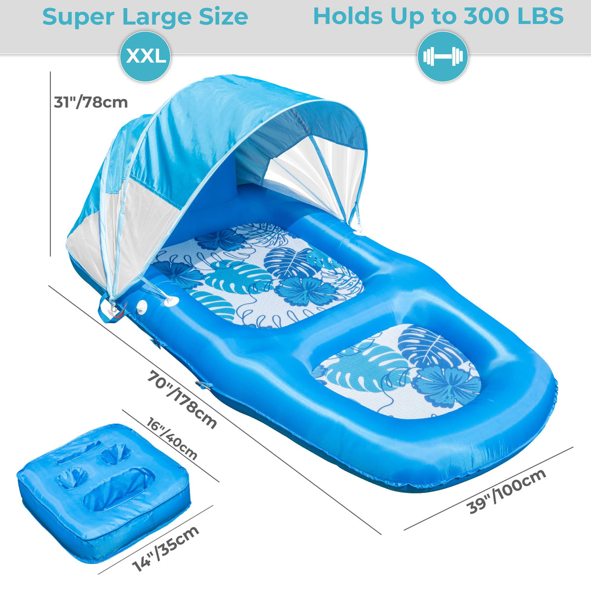 POOLACC heavy-duty 300lbs lounger showing strong support for full-body relaxation