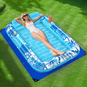 POOLACC inflatable tanning lounger with protection mat for puncture defense