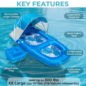 POOLACC sun canopy blue lounger with UPF50+ shade for sunny days