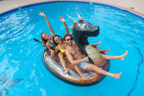 PoolCandy heavy-duty PVC raft supports up to 450 lbs for shared summer fun.