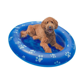 PoolCandy inflatable dog pool float with paw print design and large 54x40 inch surface