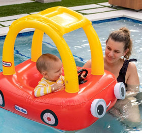 PoolCandy Cozy Coupe Float rear view emphasizes stability for safe pool play.