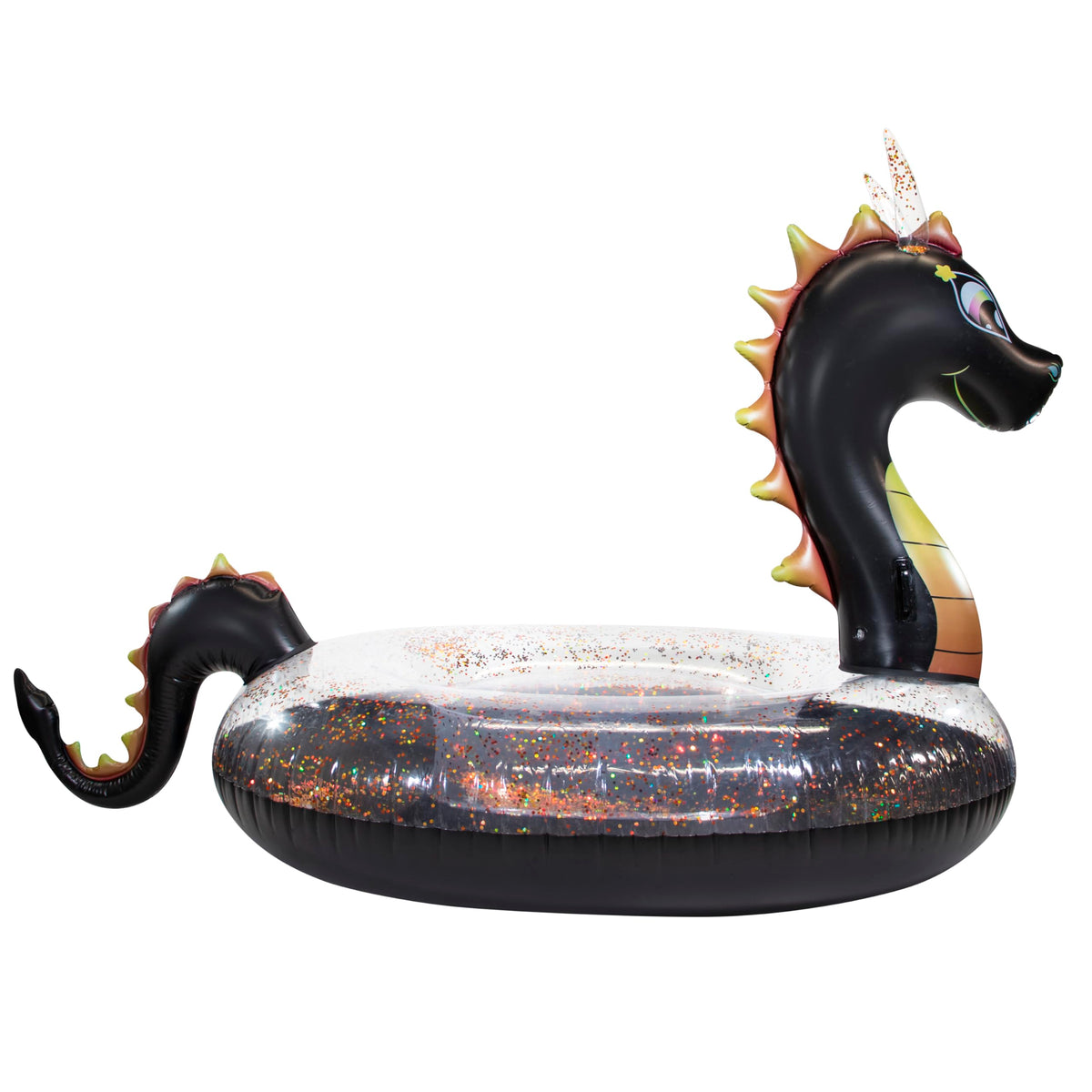 PoolCandy bold black dragon raft stands out at pool or beach parties.