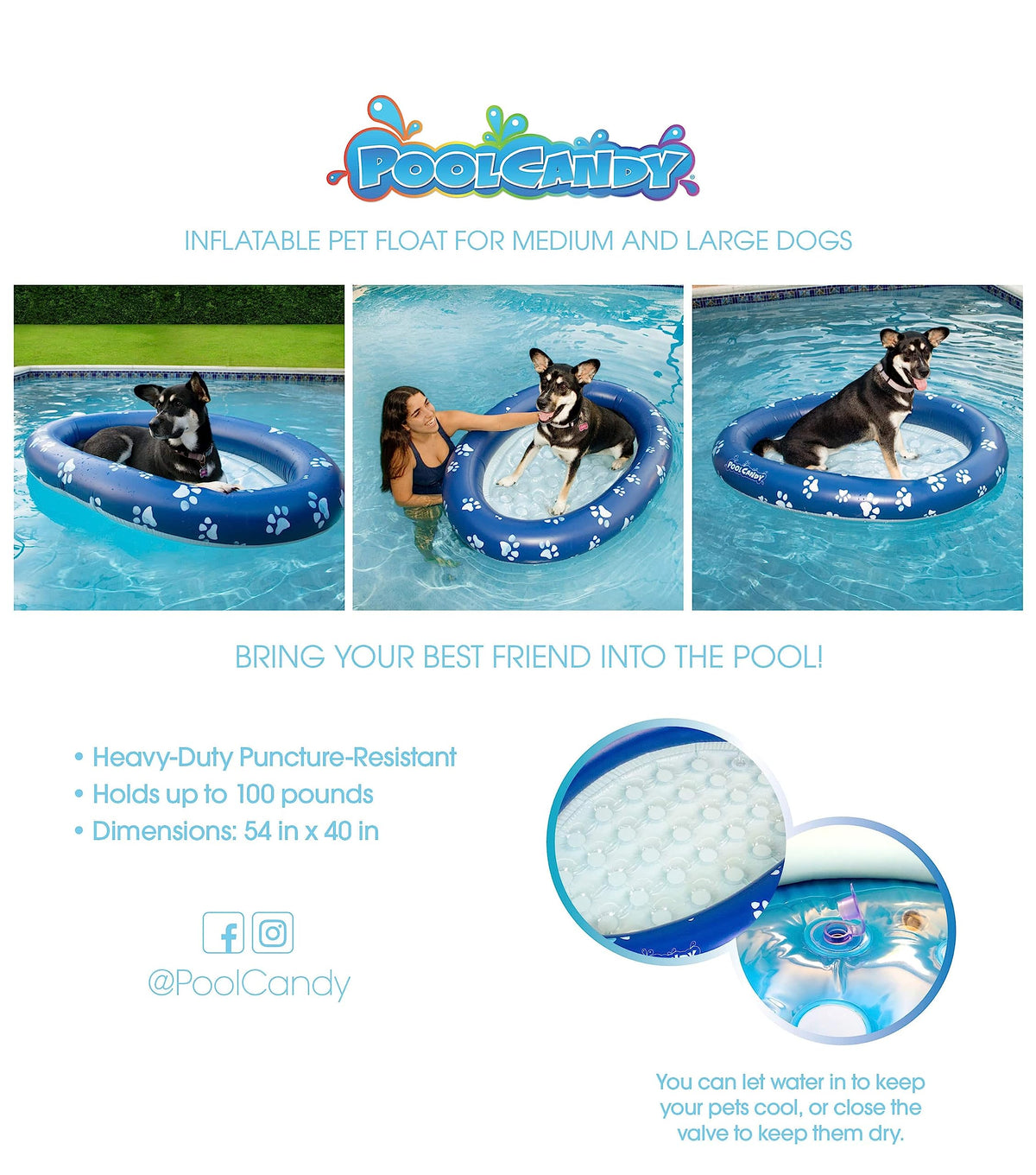 PoolCandy wide 54x40 inch base offers balanced support for lounging