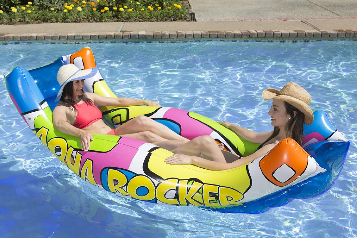 Poolmaster Aqua Rocker Boston valve enables quick inflation and easy deflation.