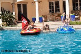 Poolmaster pirate float measures 50 by 35 inches when deflated