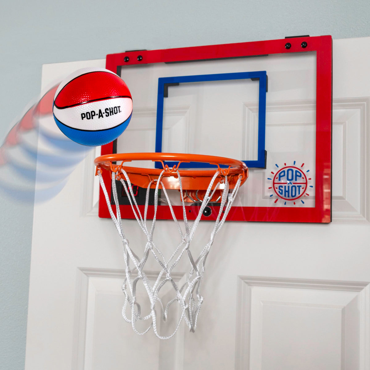 Pop-A-Shot Super Slam fits over most doors without drilling.