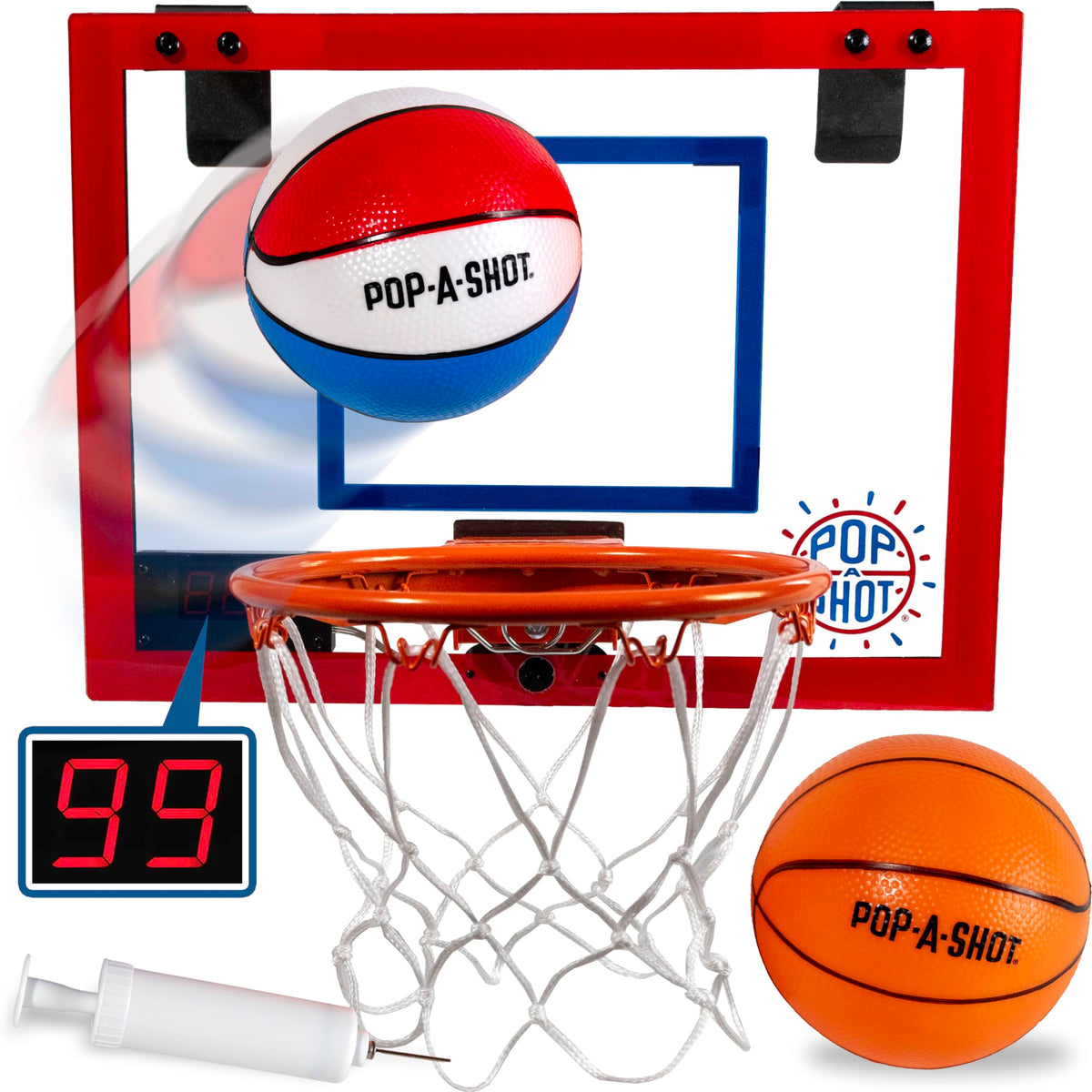 Pop-A-Shot Super Slam over-the-door hoop ready for fast, space-saving play.