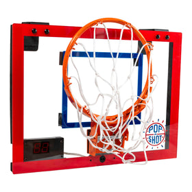 Pop-A-Shot Super Slam shatter-resistant backboard protects doors during games.