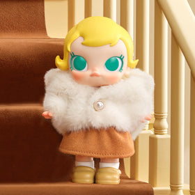 POP MART Baby Molly vinyl plush figure ideal for shelf decor.