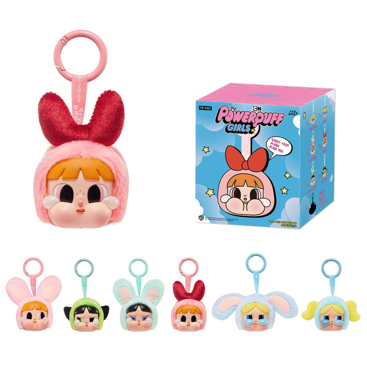 POP MART Crybaby Powerpuff plush keychain adds playful color to bags and backpacks.