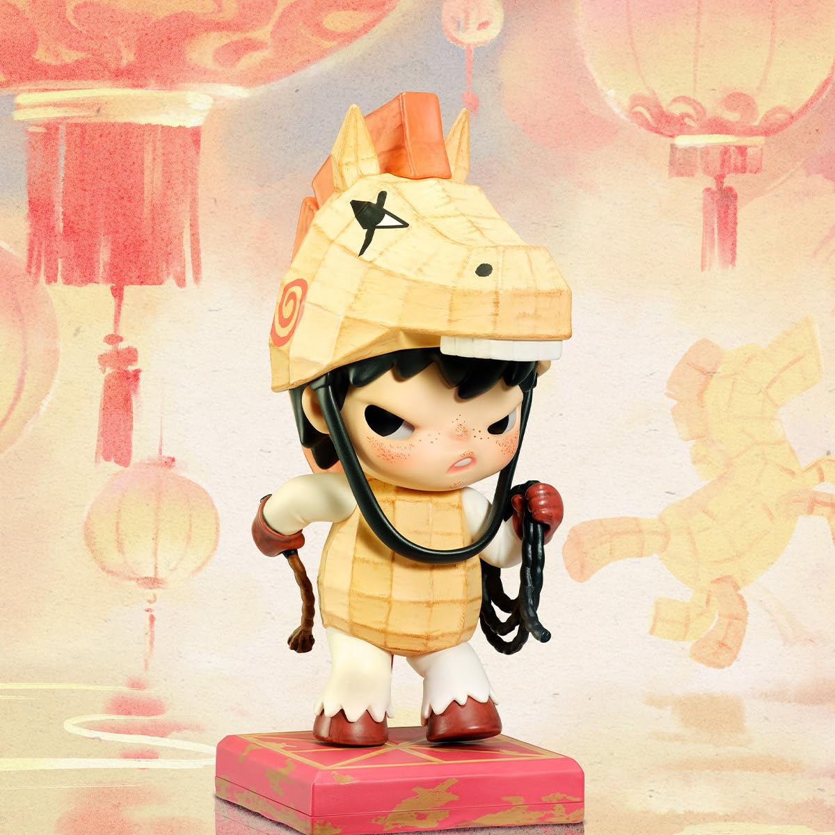 POP MART Golden Gallop series unboxing moment showing random figure.