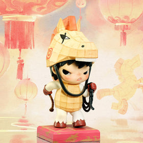 POP MART Golden Gallop series unboxing moment showing random figure.