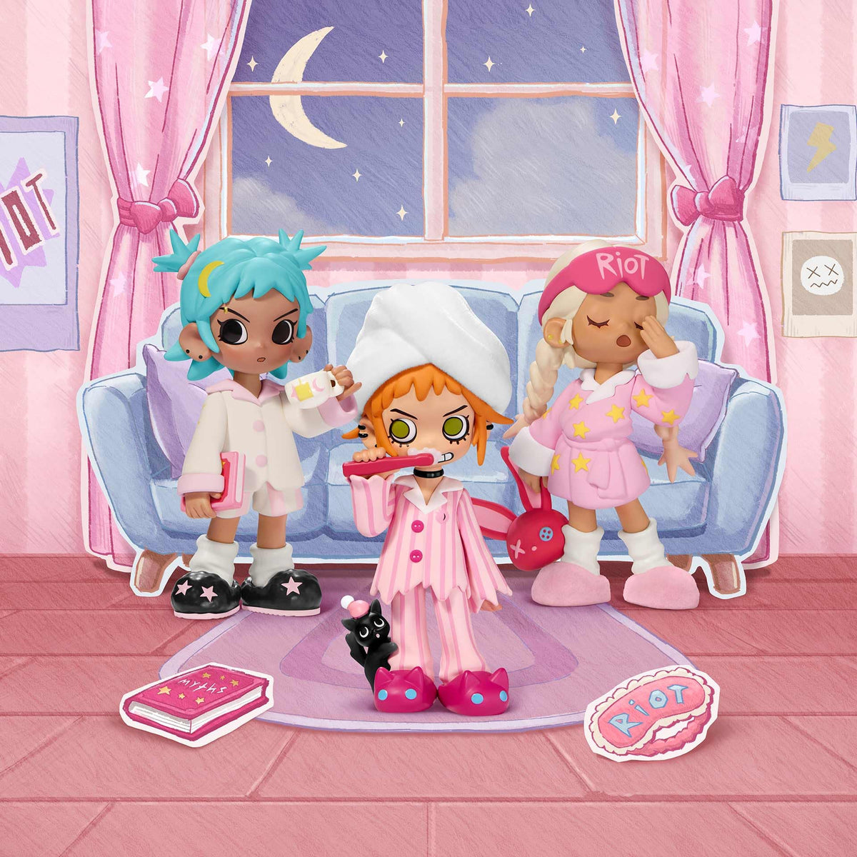 POP MART Lil Peach Riot Sleepover figure pose, dynamic sculpture ready for shelf.