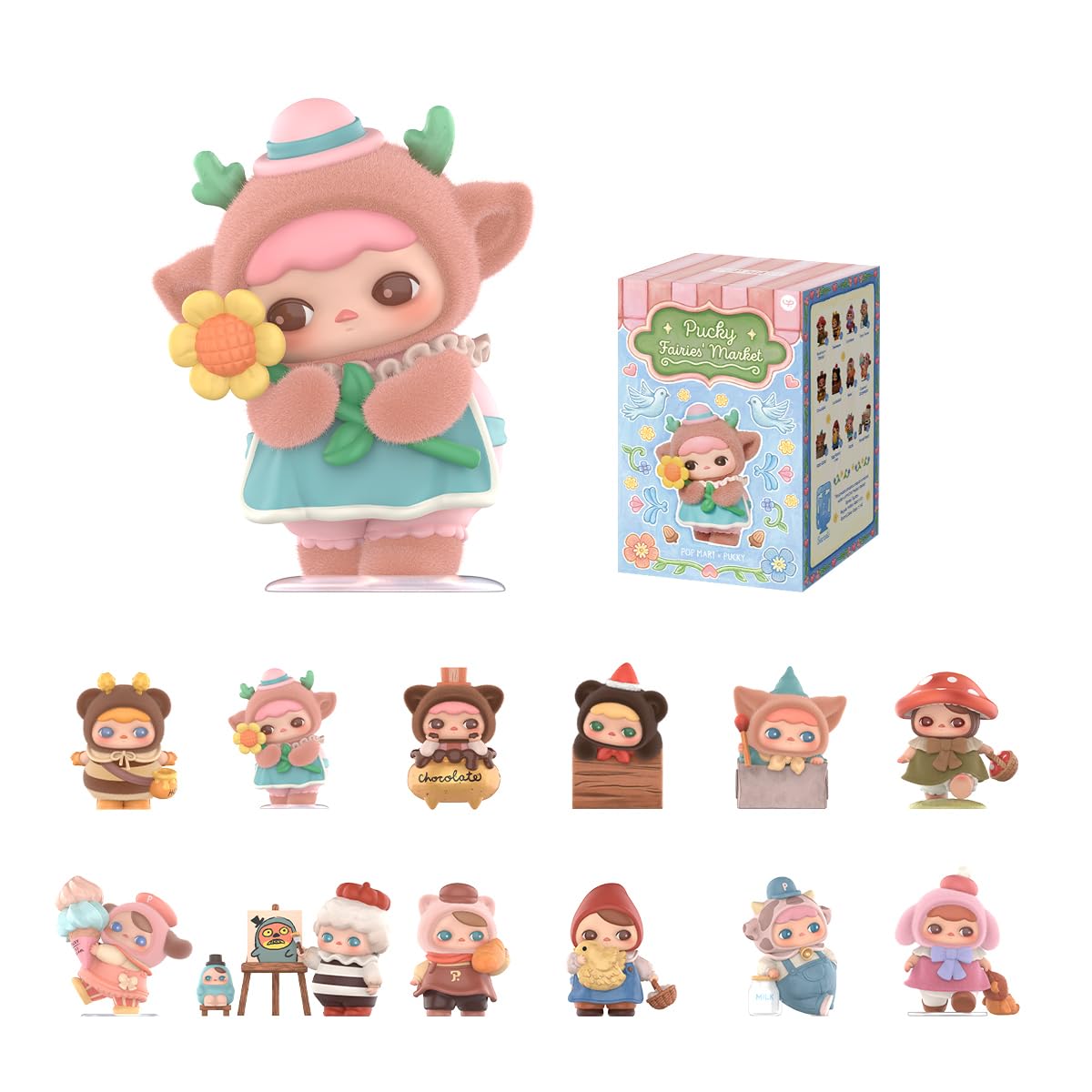 POP MART PUCKY Fairies' Market figure front view, a collectible for display.