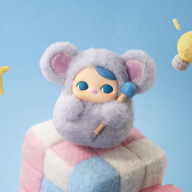 POP MART PUCKY Tap Tap Babies collectible figure closeup, vivid colors for display.