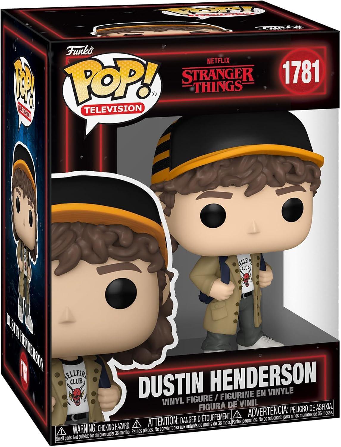 POP Stranger Things Dustin Henderson figure, 3-75 inches, ideal for shelf display