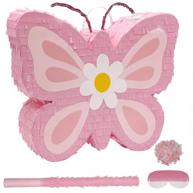 POPCLAP Butterfly Piñata pink front view for a vibrant kids' party activity.