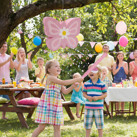 POPCLAP Butterfly Pinata pink side view, ideal for eye-catching party displays.