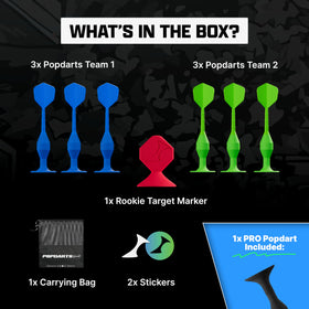 Carrying bag with ruler keeps games portable and organized.