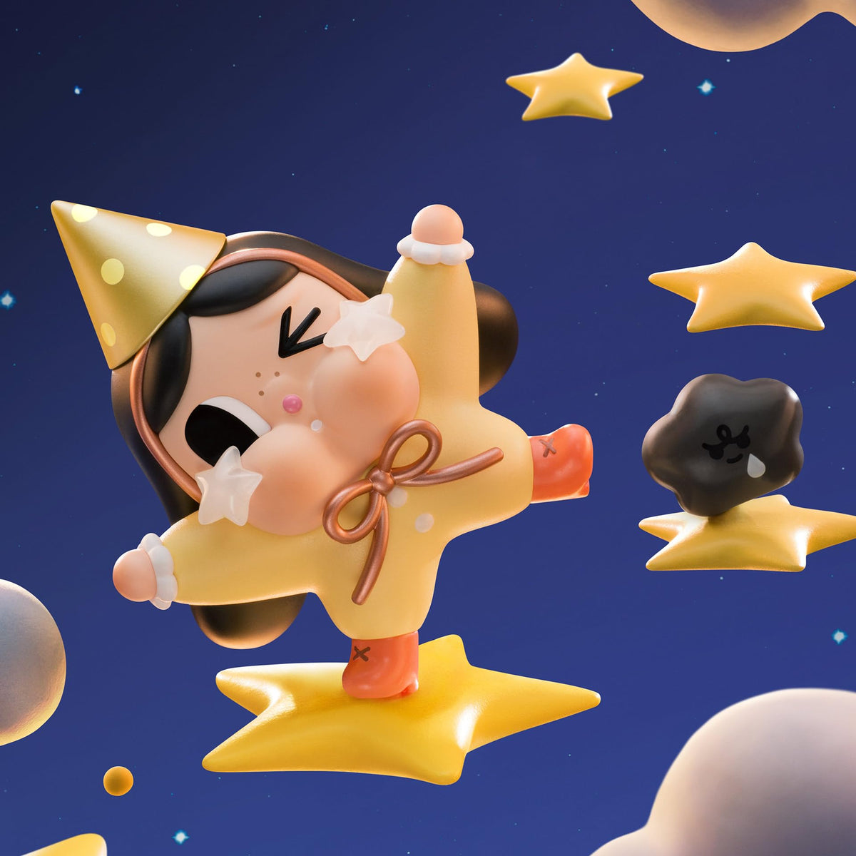 POP MART Crybaby moon motif figure on display enhances every shelf