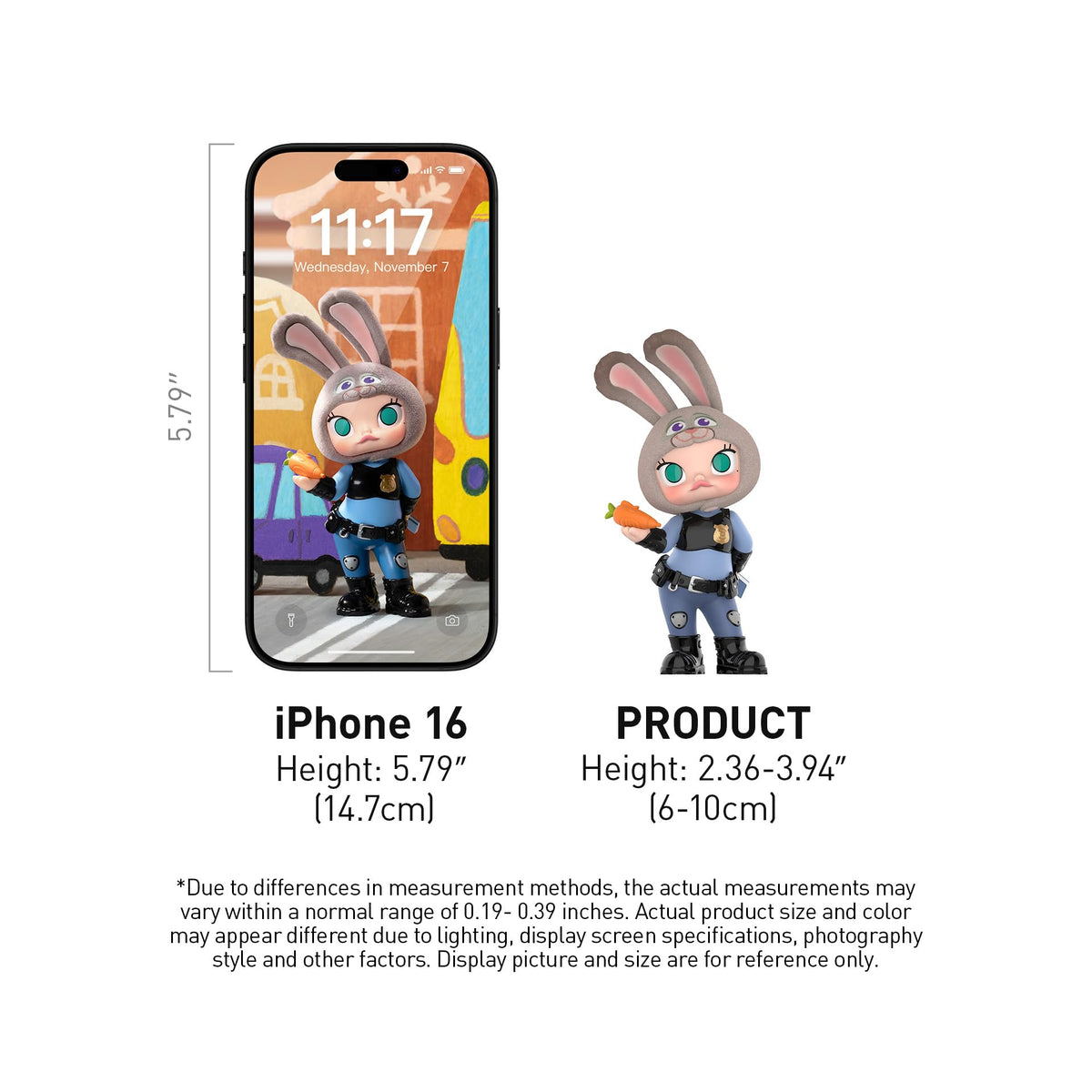 POP MART Molly × Zootopia packaging detail view emphasizes quality materials and safe use.