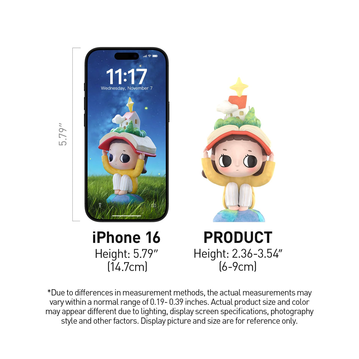 POP MART Nyota figure size 2.36 to 3.54 inches for compact display.