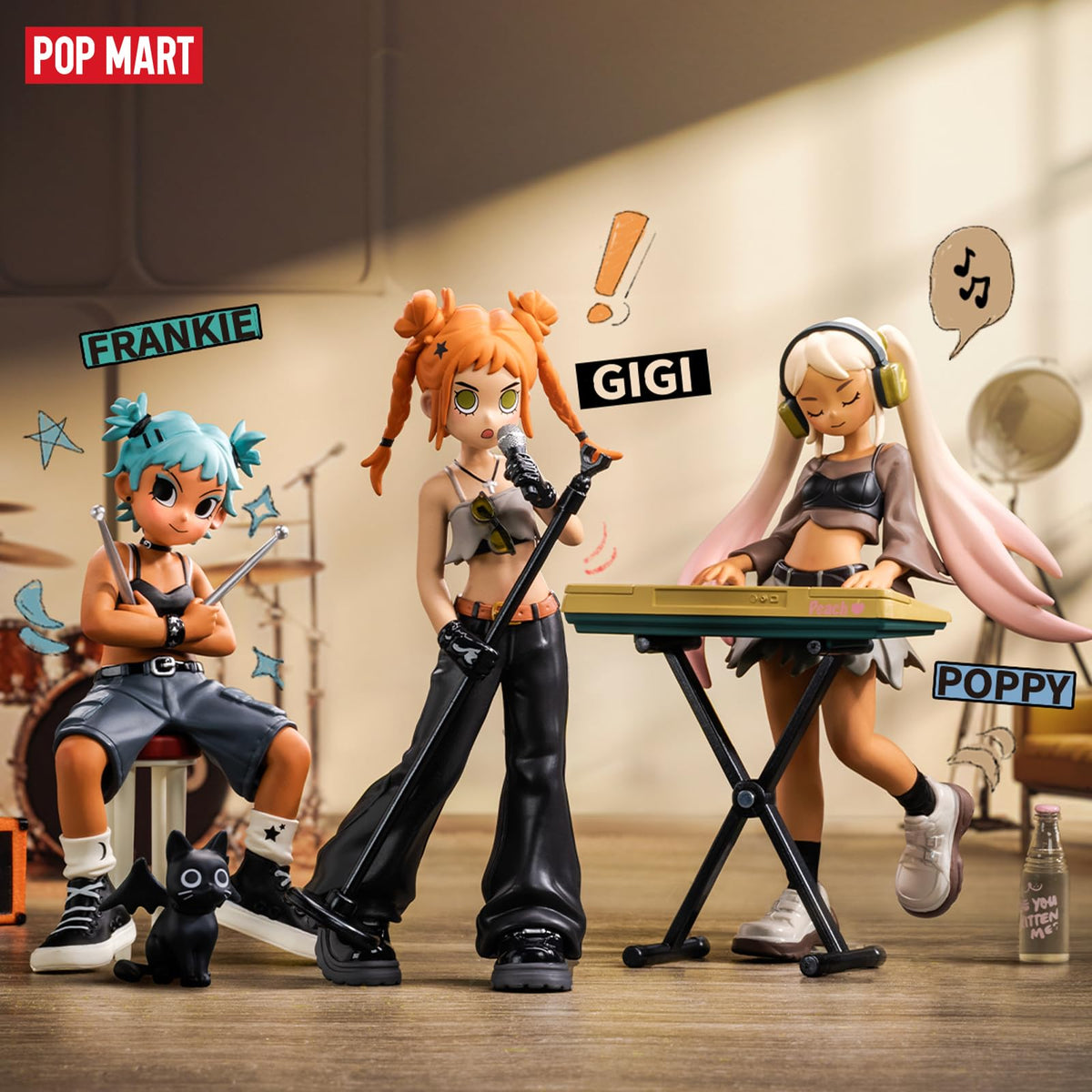 POP MART Peach Riot Rise Up figure on shelf adds charm to any space.