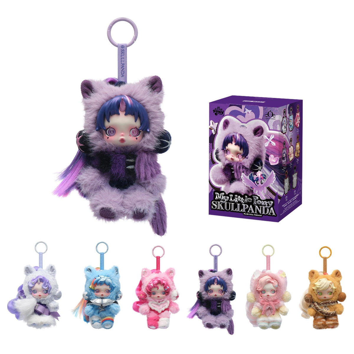 POP MART SkullPanda × My Little Pony blind box front view highlights a collectible figure.