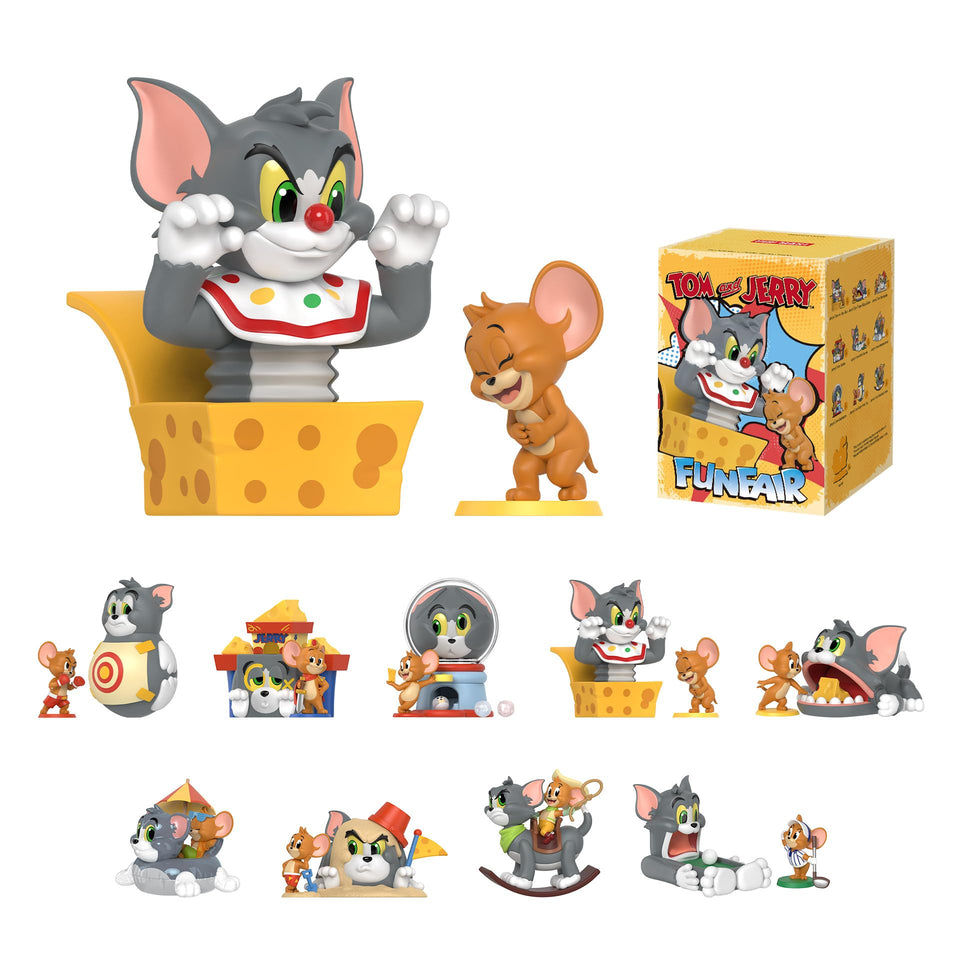 POP MART Tom and Jerry Funfair figure in a mystery blind box for display.