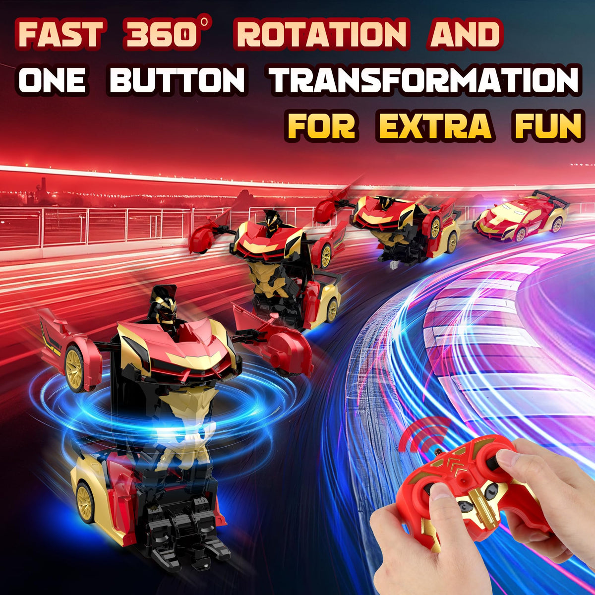 POPOOO Transform RC Iron Man car with 360-degree rotation for dramatic moves.