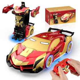 POPOOO Transform RC Iron Man car transitions from car to robot for imaginative play.