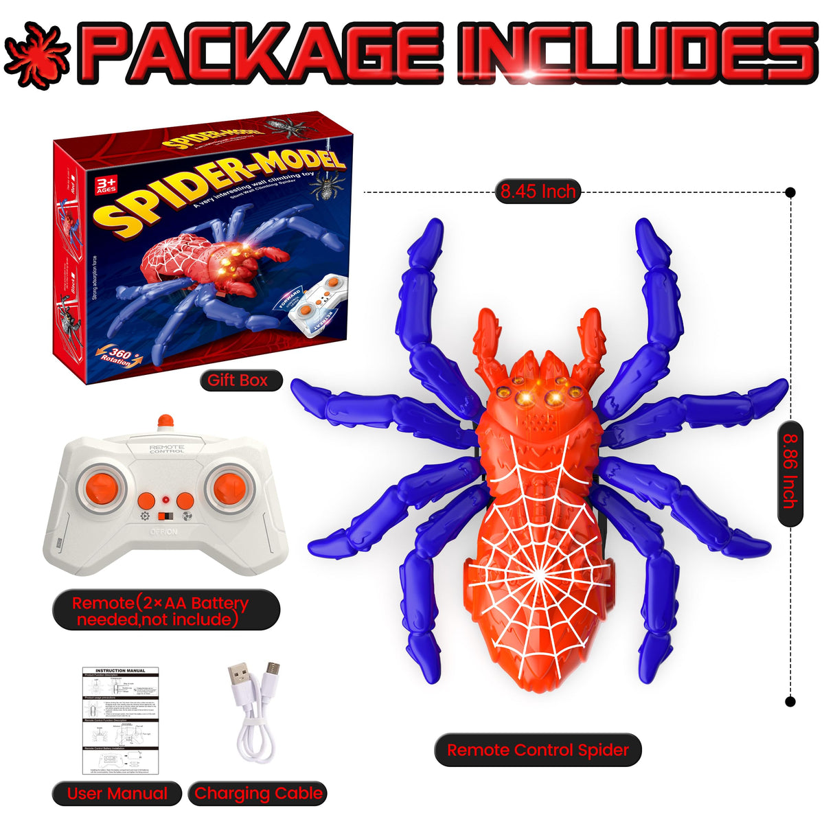 POPPLAYING LED eyes illuminate nighttime play for spooky spider adventures.