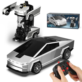 POPPLAYING Transform RC Cyber Pickup Truck showing seamless car-to-robot transformation for imaginative play.