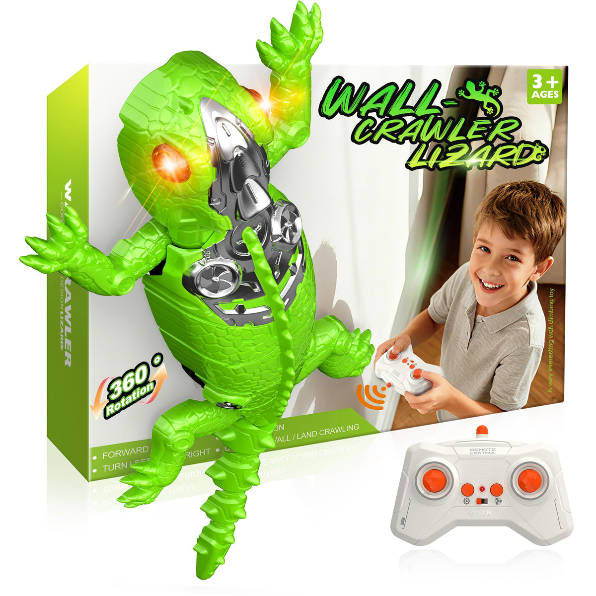 POPPLAYING Wall Crawler Gecko Toy on wall with LED eyes for immersive play.