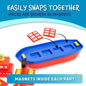 Popular Playthings magnetic build-a-boat includes 10-parts for mix-and-match creativity