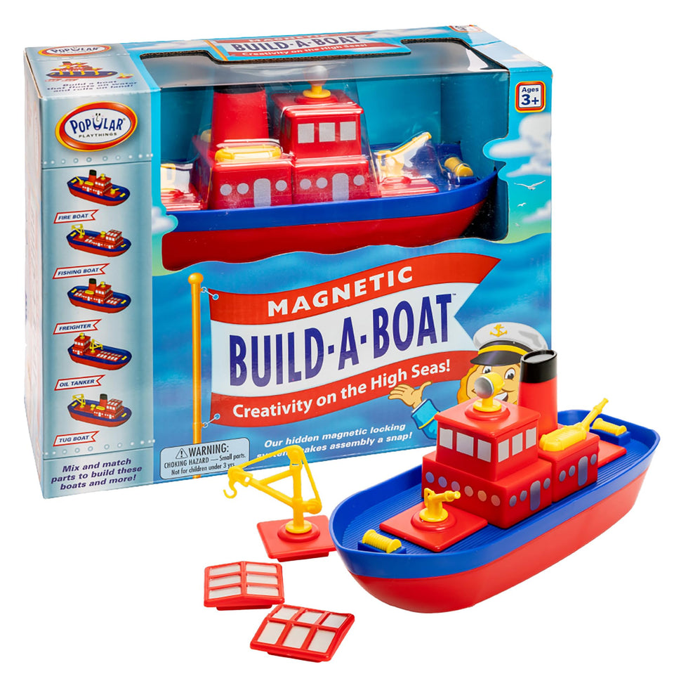 Popular Playthings magnetic build-a-boat boat-parts snap together for quick, creative play