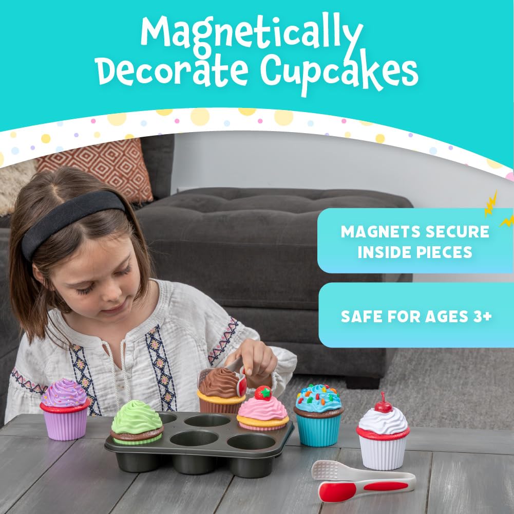 Popular Playthings magnetic cupcakes provide satisfying stacking play that supports hand-eye coordination.