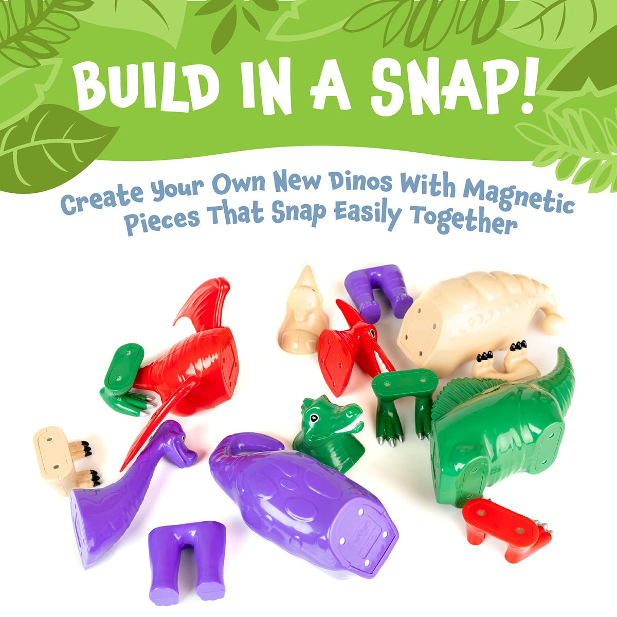 Popular Playthings Magnetic Dinosaurs twelve-piece set to spark imaginative prehistoric play.