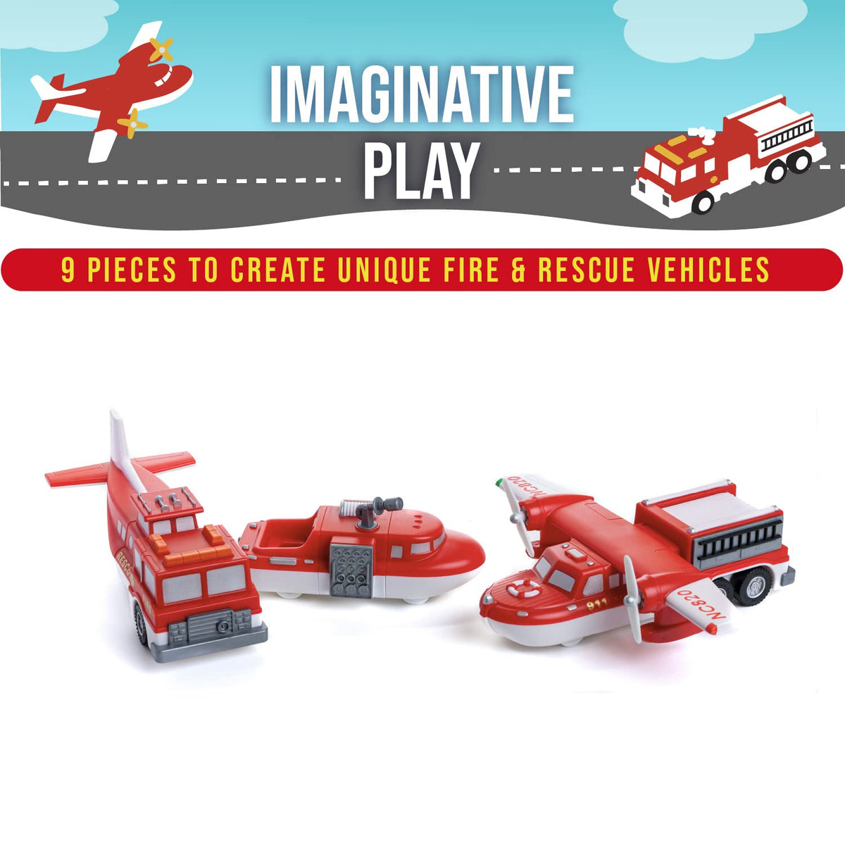 Popular Playthings 3-piece car toy set with magnetic design for easy assembly by little hands.