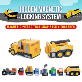 Kids playing with Popular Playthings magnetic vehicles for hands on fun