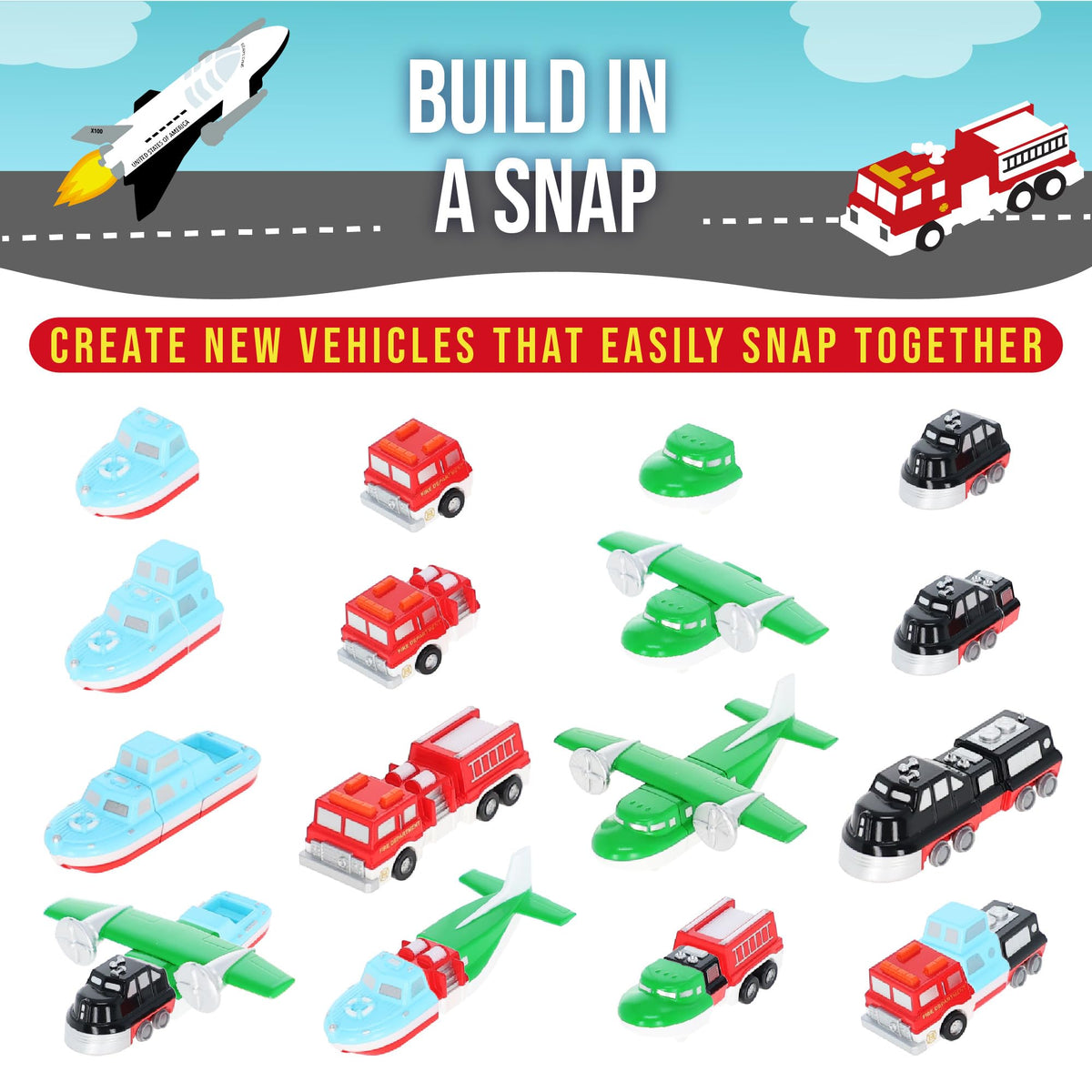 Popular Playthings magnetic vehicles mix-or-match: endless combinations spark imaginative play.