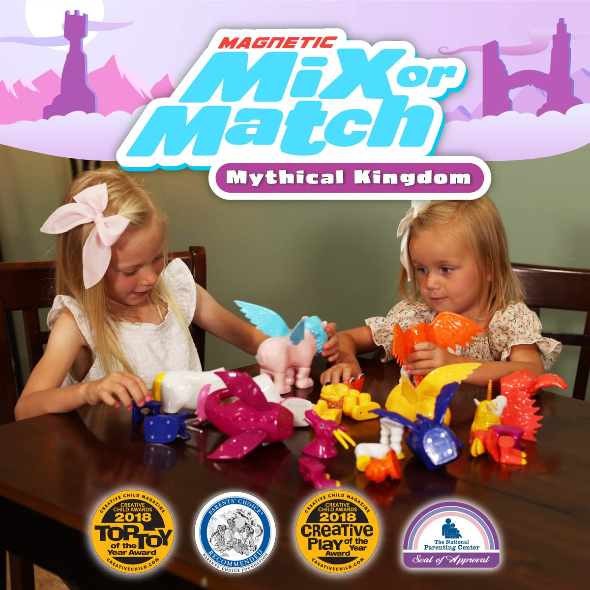 POPULAR PLAYTHINGS Pastel mythical kingdom pieces connect magnets for endless storytelling.