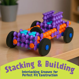 Interlocking grooves between Playstix pieces enable sturdy, imaginative builds.